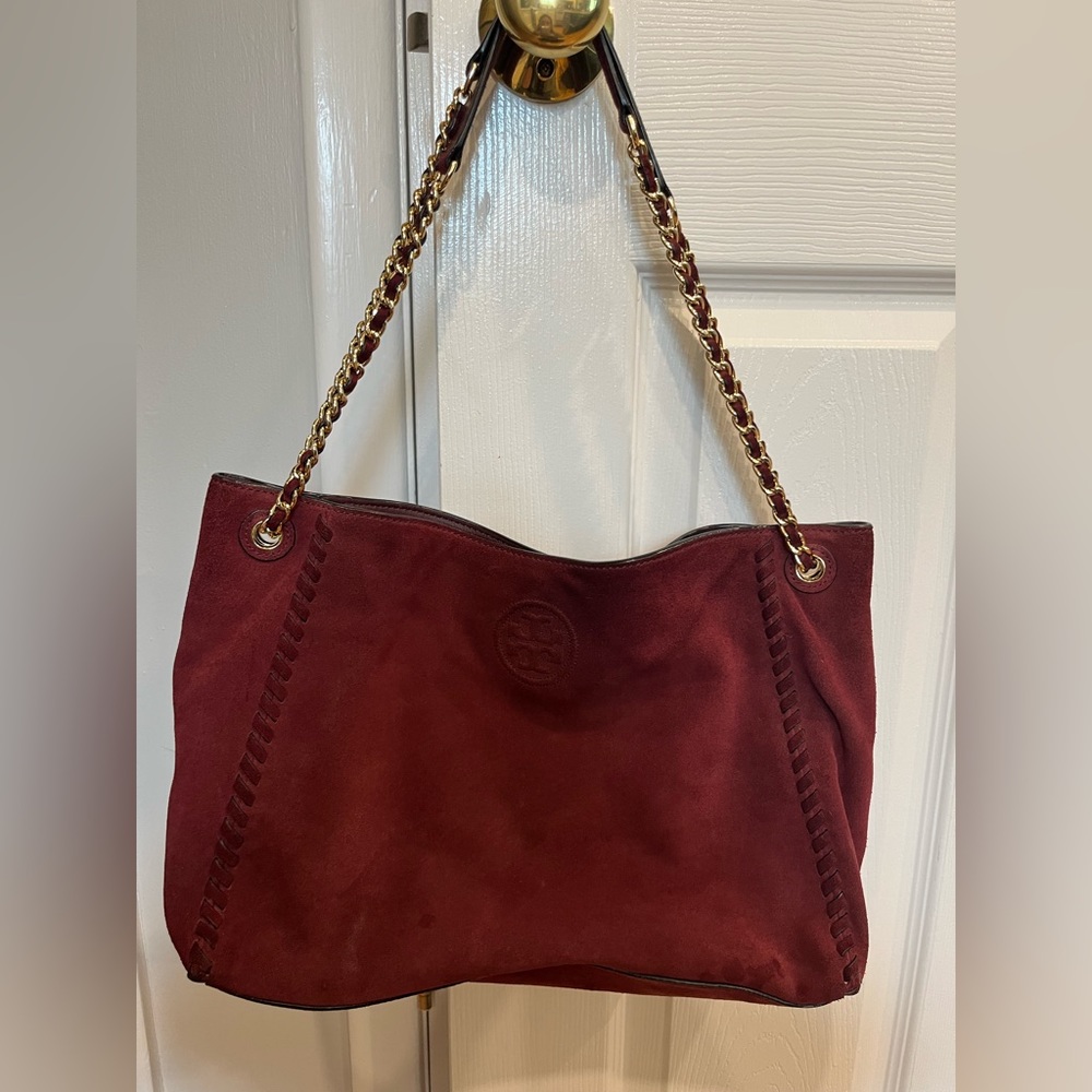 Tory Burch suede bag with gold chain straps